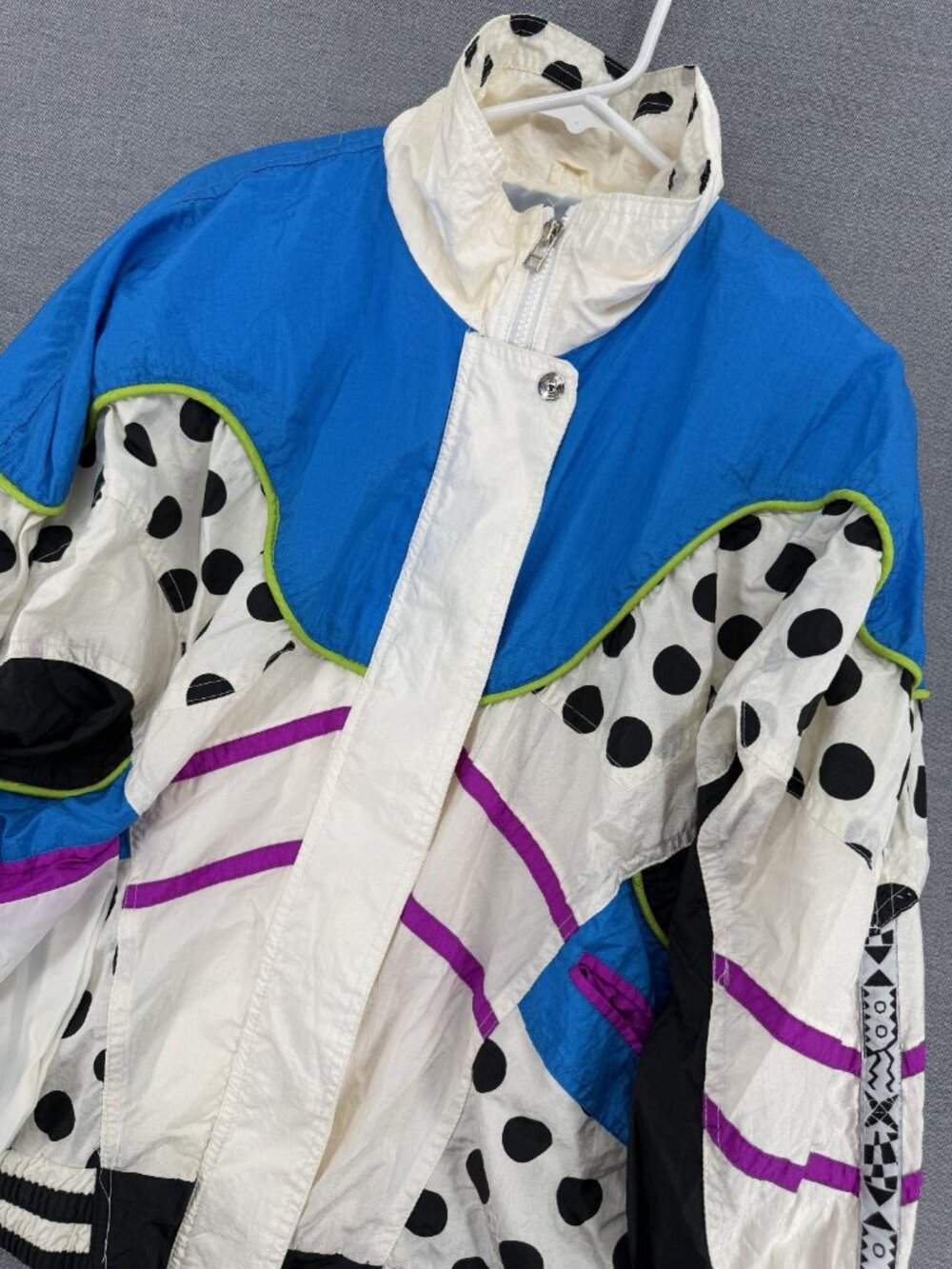 Vtg East West Windbreaker Jacket Womens S Abstract 80s Snap Zip Y2K